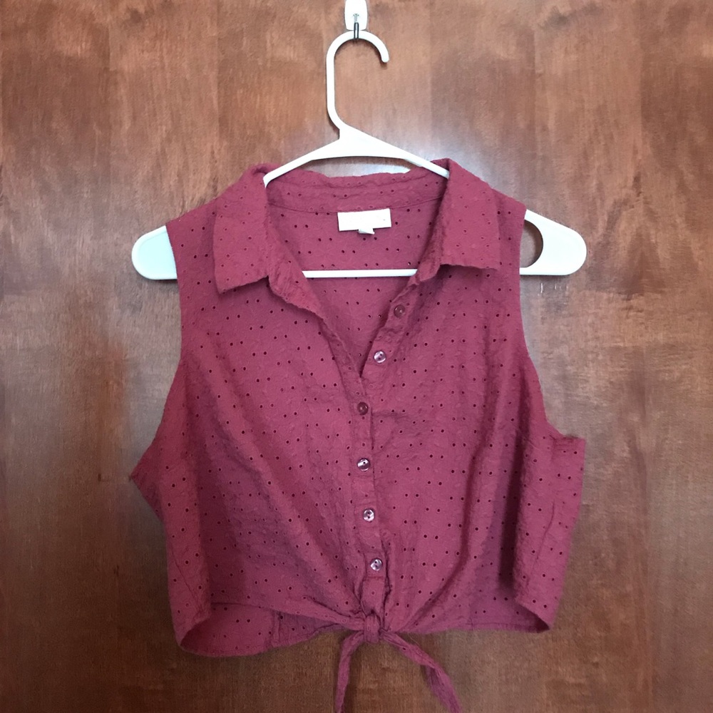 Burgundy Eyelet Crop Top